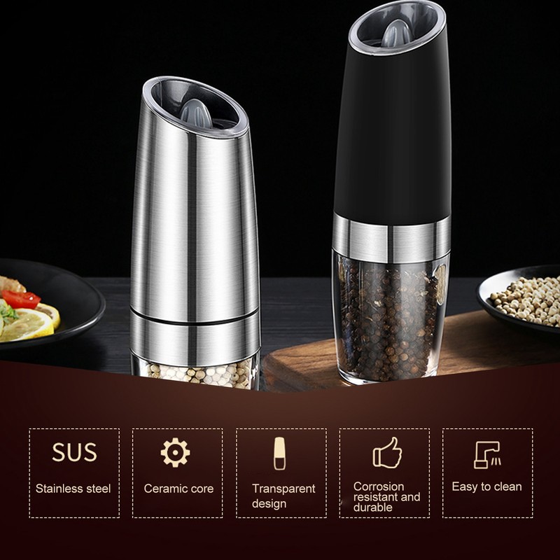 Salt and Pepper Grinder Electric Stainless Steel Gravity Sensor Adjustable