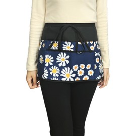sousukue Half Apron With Pockets for Women,Waist Apron for Server Kitchen Restaurant Professional (Blue Yellow Daisy Floral)