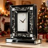 SHYFOY Luxury Crystal-Embedded Mirrored Table Clock, Elegant Decorative Clock with