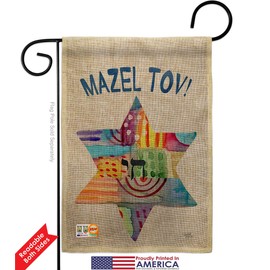 Mazel Tov Star Burlap Garden Flags Pack Wintertime Hanukkah Candle Bonsai Menorah Jewish Chanukah David USA Applique Small Decorative Gift Yard House Banner Double-Sided Made In 13 X 18.5