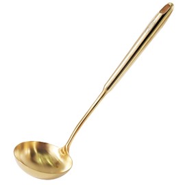 Newness Soup Ladle, [Rustproof, Heat Resistance, Integral Forming] Durable 304 Stainless Steel Soup Spoon with Vacuum Ergonomic Round Handle, Cooking Spoon for Kitchen, 13.7 Inches, Gold