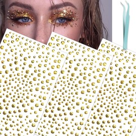 nooepc NOOEPC - Gemas doradas para el rostro, purpurina para el rostro, pegatinas con gemas estéreo brillantes para el cuerpo, accesorios para rave, pegatinas de diamantes de imitación para el rostr