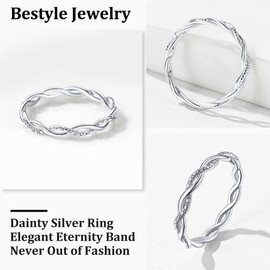 Bestyle Women Index Finger Ring Sterling Silver Stacking Rings Fashion Dainty Daliy Every Day Wear Band Ring Comfort Fit Size 7