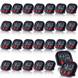 Leumoi 24 Pcs Digital Kitchen Timers Magnetic Back Timers Bulk Large Screen Loud Alarm On/Off Switch Minute Second Count up Countdown Memory Setting for Cooking Classroom Exercise(Black and Red)