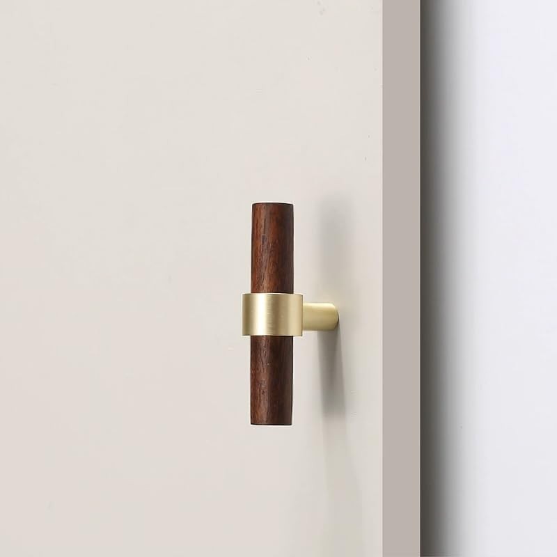 Set of 2 Brass and Black Walnut Curtain Parts Tassel