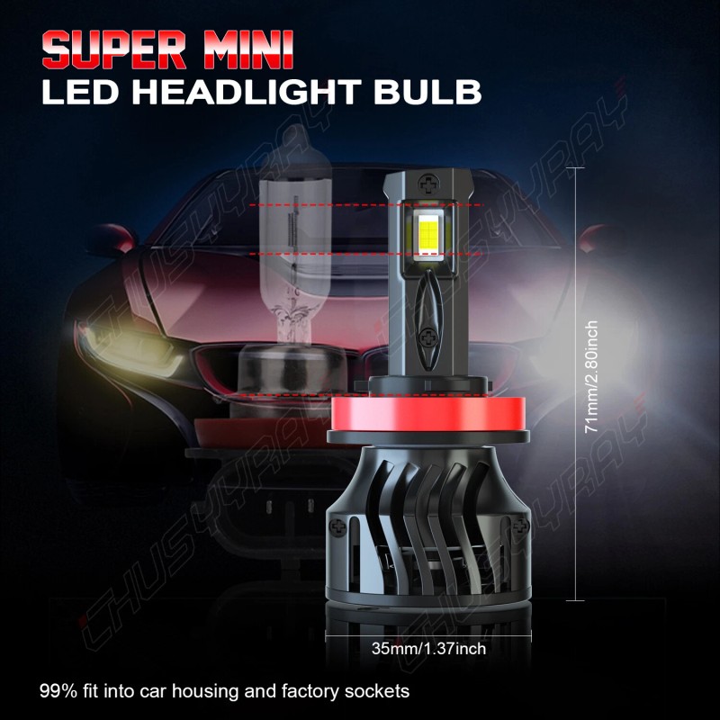 CHUSYYRAY 2X H11 LED Headlight Super Bright Bulbs Kit 6000K