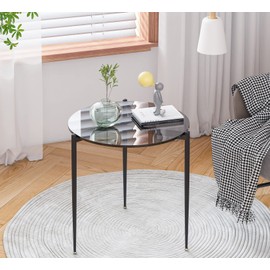 Artloge Modern End Table Round: 19.8 inch Tempered Glass Top with 3 Black Metal Legs Stand, Small Accent Side Desk Nightstand Set for Living Room Bedroom Décor (Grey)