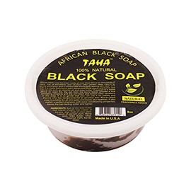 TAHA African Black Soap Tub, Organic & 100% Natural, Soothing & Moisturizing, Healthy Cleansing – Great for Blemishes, Acne, Dry Scalp, and More, Natural Scent, 8 Oz (A. Natural, Pack of 1)