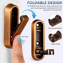 miyonsin Foldable Wall Hooks, Multifunctional Coat Hooks for Bedroom, Bathroom, Wardrobe, Living Room, Wall Hooks, High Strength for Towels, Clothes (Bronze, Pack of 4)