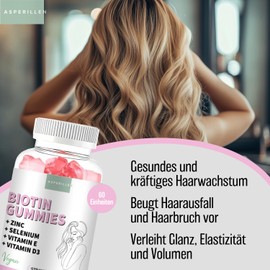 Biotin High Dose 10,000 mcg Gummy Bears Strawberry Flavour - Biotin Complex + Zinc + Selenium for Hair Growth, Skin & Nails - Hair Vitamins with Vitamin E & D3 - Vegan, Gluten Free, 60 Units