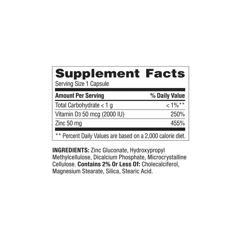 Zinc Con Vitamina D3 Super Premium 50mg 2000 Ui 150
