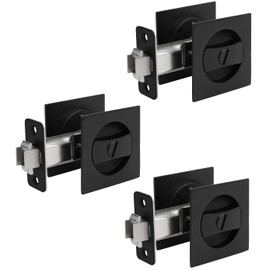 goldenwarm Pocket Door Lock, Matte Black Contemporary Privacy Square Pocket Door Hardware, Black Pocket Door Lock(3 Pack)
