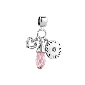 SBI Jewelry Women Birthstone Love Heart OCTOBER STRONG Pink CZ Keychain Dangle Charm for Bracelets Mom Daughter Sister Best Friends Family Birthday Anniversary Mothers Day