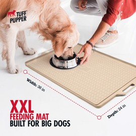 Tuff Pupper 36x24 XXL Dog Feeding Mat for Food and Water | Dog Food Mats for Floors | Waterproof Dog Water Bowl Mat | Dog Placemats Pet Food Mat