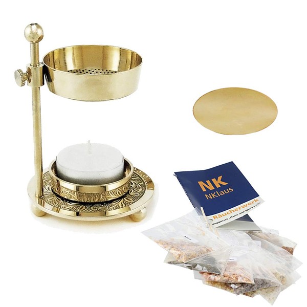 NKlaus Incense Burner Gold Complete Set 13 Pieces with Resins
