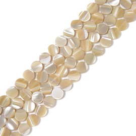 JM Design Natural MOP Mother of Pearl Shell Coin Shape Beads Size 8mm 15.5'' Strand for Jewelry Making, Yellow