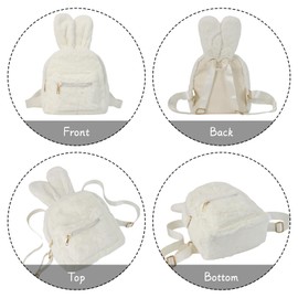 Jywmsc Cute Bunny Backpacks for Girls, Women Cute Rabbit Ears Backpack Fluffy Shoulder Bag School Bag Satchel, White