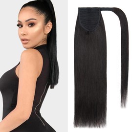 TESS Ponytail Extension, Real Hair, Straight Wrapped Ponytail Hairpiece, Real Hair Wrap Around for Women, 55 cm, 95 g