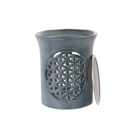 NKlaus Incense Burner 9 x 7.6 cm Soapstone - Flower of Life, Hand Carved with Incense Strainer & Engraving, Ideal for Meditation, Decoration & Spiritual Rituals 16683