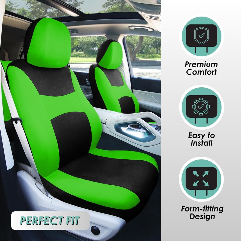 Automotive Seat Covers Green Universal Fit Combo Set with Steering