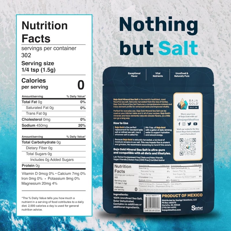 Baja Gold Mineral Sea Salt, Natural Grain Crystals, 1 Lb.