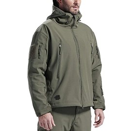 FREE SOLDIER Men's Outdoor Waterproof Soft Shell Hooded Military Tactical Jacket (Green Small/US)