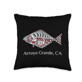 Arroyo Grande CA Native American Tribal Halibut Arroyo Grande California Halibut PNW Native American Indian Throw Pillow, 16x16, Multicolor