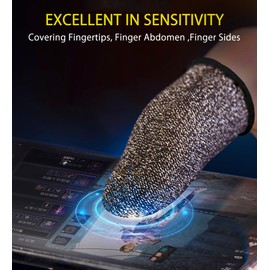 40 Pack Gaming Finger Sleeves for Mobile Gaming - Smooth Operation, Anti-Sweat, Premium Silver Fiber Finger Sleeves Fit All Mobile Phone Tablet Touchscreen Devices,(Black)