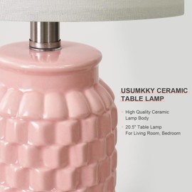 USumkky 20.5" Pink Table Lamps Set of 2,Modern Farmhouse Bedside Lamps - Ceramic Nightstand Lamps for Bedroom,Boho Living Room End Tables,Small Office Desk Lamp