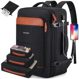 Bagsure 42L Travel Backpack, Hidden Straps, 3 Packing Cubes, Laptop Compartment, TSA-Friendly, Overnight, Weekend Luggage Adventure:_Grey-brown