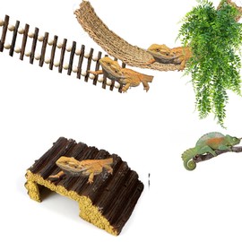 5PCS Reptile Habitat Set with Climbing Ladder for Active Geckos, Resin Hideouts for Lizards, Cozy Hammocks for Relaxing Bearded Dragons, Lush Jungle Vines for Climbing Hanging Plants