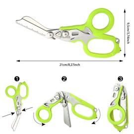 Ziyero 6 in 1 Raptor Response Emergency Shears, Tough Cut Scissors, Multi Tool Pliers Shears, Tactical Folding Pliers with Strap Cutter and Glass Breaker (Green with Holster)