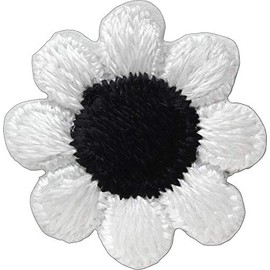 1" White Daisy Flower with Black Center - Embroidered Iron On or Sew On Patch