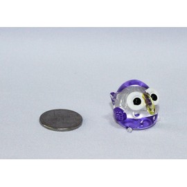 ChangThai Design Lampwork Collectible Miniature Hand Blown Art Glass Purple Mini Colorful Owl Figurine