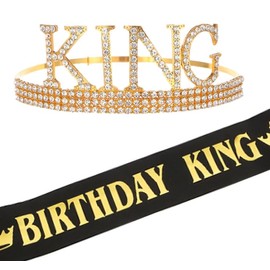 Speed mao Men's Birthday Happy Birthday Crown King Birthday Sash Dress Up Birthday Decoration Crystal 21 Years Old