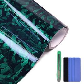 Arespark Gloss Forged Carbon Fiber Vinyl Wrap, Car Vinyl Wrap Decal Sticker Film Sheet with Air Release, Contain Installation Tool for Car Auto Morotcycle (1ft x3.5ft, Green)