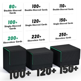 ZLCA Card Deck Box for MTG, Yugioh Deck Case Holds 100+ Single Sleeved Cards, PU Leather Magnetic Storage Box Fits for CCG TCG Sport Card (Black& Dark Green)