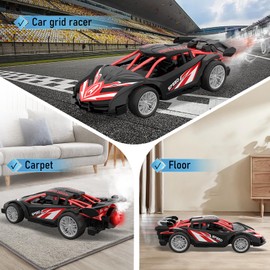 SwordRain 1/18 RC Car for Kids with Rechargeable Battery, LED Lights & Spray - Remote Control Car for Boys, Small RC Drift Cars for Ages 4-7 8-12(Black & Red)