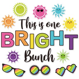 JarThenaAMCS Summer Bulletin Board Set Colorful Sun Sunglasses Paper Cutouts with 100Pcs Glue Points This is One Bright Bunch Cut-Outs for Classroom Tropical Hawaiian Sunshine Party Decoration, 46Pcs