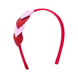 Wee Ones Girls' Valentine Overlapping Large Red and Pink Glitter Hearts Grosgrain Wrapped Headband, One Size