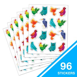 IXL Takeoff 96 Feathered Friends Stickers, 6 Sheets of Colorful Birds for Classroom Prizes, Reward Chart, Kid Crafts, Scrapbooking, Teacher Planner, and School Supplies