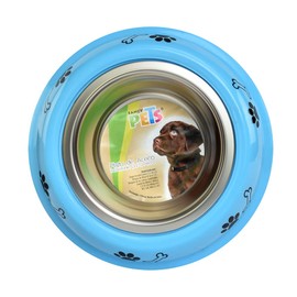 Fancy Pets Plato de Acero con Base Decorada para Perro Color Gris/Azul para 8 Onzas