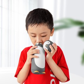 TOMLFF - Termo de acero inoxidable vacío, diseño de pingüino, taza de viaje, botella de agua, termo de café (gris)