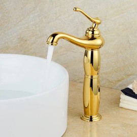 Bathroom Tall Vessel Bowl Sink Faucet with Luxury Gold Tap Single Handle,One Hole Lavatory Basin Vanity Mixer Tap