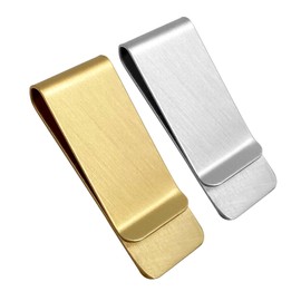 Cretty-Meet 2 PCS Stainless Steel Slim Money Clips Sturdy Cash Receipt Note Clip Credit Card Wallet Bill Holders for Men and Women - Silver and Gold