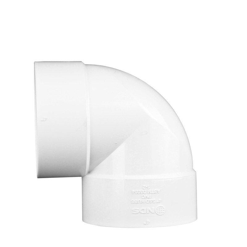 NDS 4P02 PVC 90-Degree Elbow, 4-Inch, for Hub X Hub