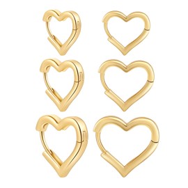 Sloong 3pairs Hoop Earrings Set 14K Gold Plated Lightweight Hypoallergenic Chunky Square Heart Earrings Gold Rectangle Earring for Women Gift