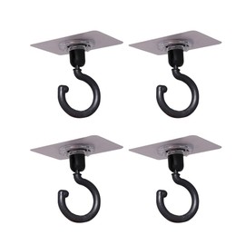 X-SHIYUN 4 Pack 360°Rotating Ceiling Adhesive Hook，Wall Adhesive Hooks，Waterproof Bathroom Kitchen Heavy Duty Self Adhesive Hooks（Black）