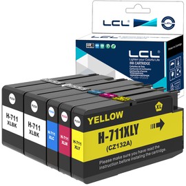 LCL Compatible for HP Ink Cartridge 711XL 711 XL High Yield (5-Pack 2Black Cyan Magenta Yellow) Pigment for HP Designjet T120 24, T120 610, T520 24, T520 36, T520 610, T520 914, T125 24
