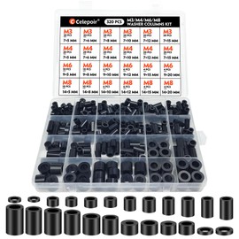 Celepoir 320 Pcs ABS Plastic Spacers Black 24 Sizes, M3 M4 M6 M8 Plastic Spacers with Storage Box, Non-Threaded Nylon Spacer Set, Insulation Standoff Spacers for Screws & Circuit Boards